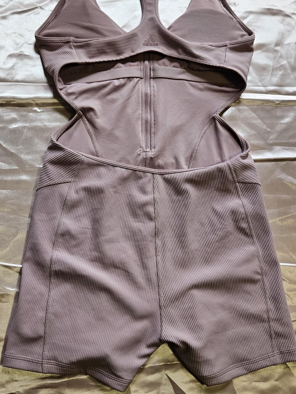 Adidas Mauve Ribbed Zip-Front Unitard - Picture 8 of 10